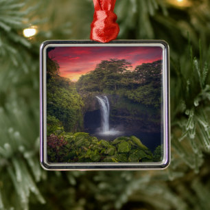 Waterfalls   Rainbow Falls, Hilo, Hawaii Metal Tree Decoration