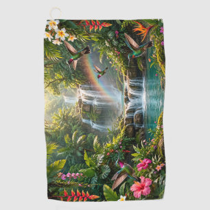 Waterfalls Rainbow Hummingbirds Tropical Hideaway Golf Towel