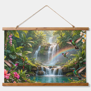 Waterfalls Rainbow Hummingbirds Tropical Hideaway Hanging Tapestry