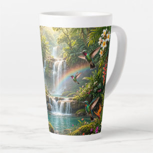 Waterfalls Rainbow Hummingbirds Tropical Hideaway Latte Mug