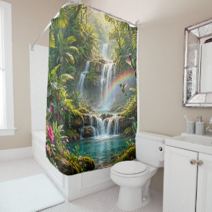Waterfalls Rainbow Hummingbirds Tropical Hideaway Shower Curtain