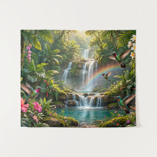Waterfalls Rainbow Hummingbirds Tropical Hideaway Tapestry