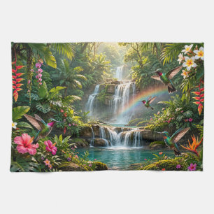 Waterfalls Rainbow Hummingbirds Tropical Hideaway Tea Towel