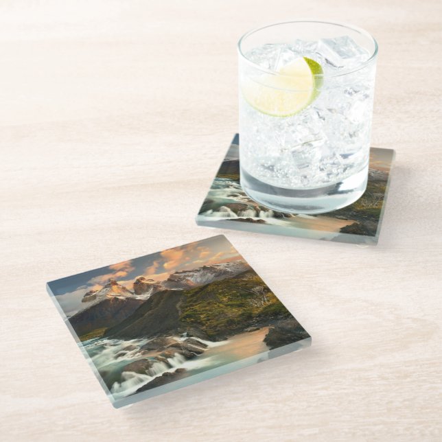 Waterfalls | Salto Grade Waterfall Patagonia Chile Glass Coaster (Angled)