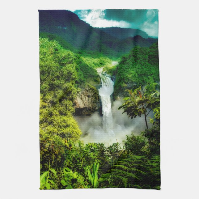 Waterfalls | San Rafael Falls, Ecuador Tea Towel (Vertical)