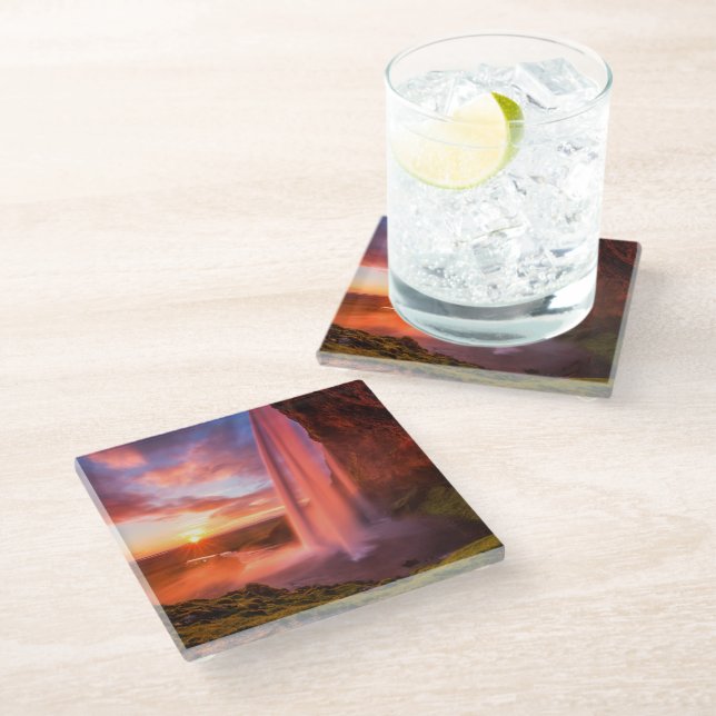 Waterfalls | Seljalandsfoss Waterfall Glass Coaster (Angled)