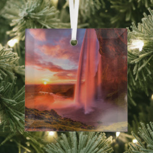 Waterfalls Seljalandsfoss Waterfall Glass Tree Decoration