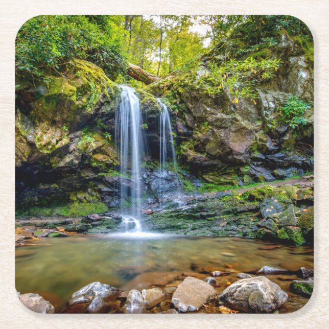 Waterfalls | Smokey Mountain National Park Square Paper Coaster (Front)