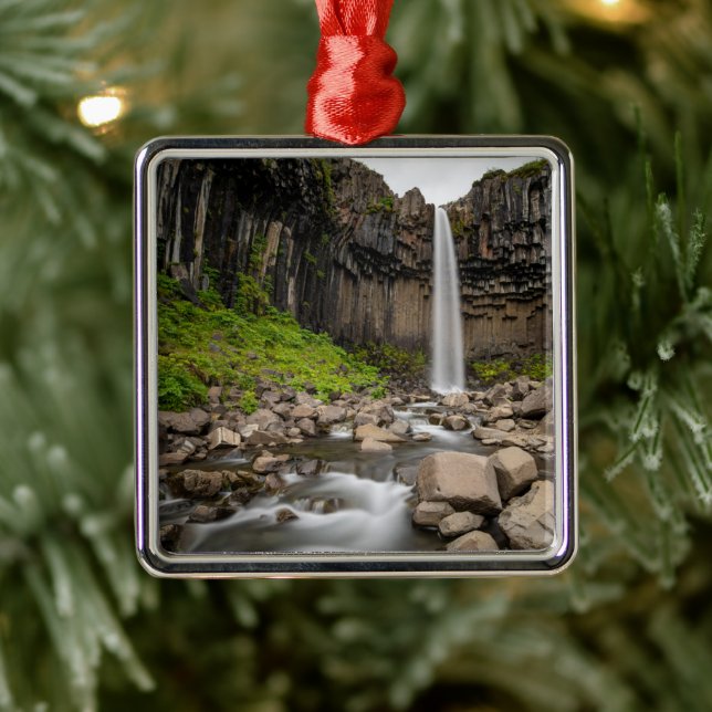 Waterfalls | Svartifoss Waterfall, South Iceland Metal Tree Decoration (Tree)