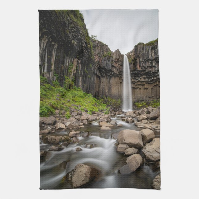 Waterfalls | Svartifoss Waterfall, South Iceland Tea Towel (Vertical)