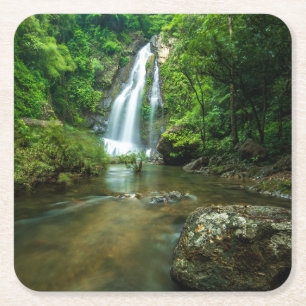 Waterfalls Tamnung Waterfall, Phuket Thailand Square Paper Coaster