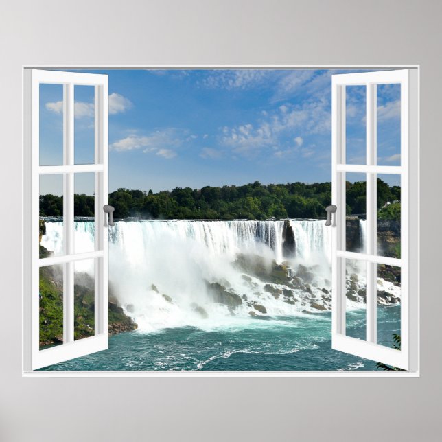 Waterfalls Trompe l'oeil Fake Window View Poster (Front)
