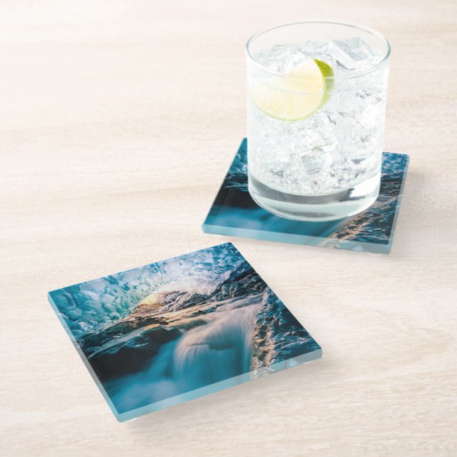 Waterfalls | Vatnajokull Glacier, Eastern Iceland Glass Coaster (Angled)