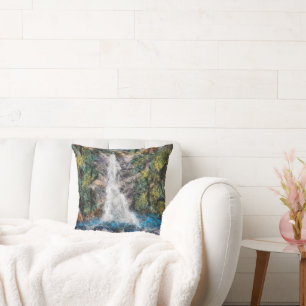 Waterfalls Wool Needle Felting Art Blue  Cushion