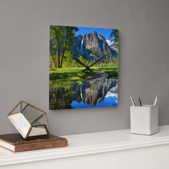 Waterfalls | Yosemite Falls, California Square Wall Clock (Office)