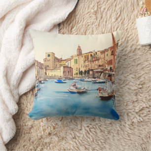 Waterfront And Boats In The Harbour, Italian Cushion