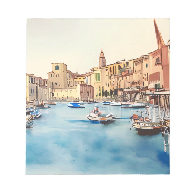 Waterfront And Boats In The Harbour, Italian Notepad (Front)
