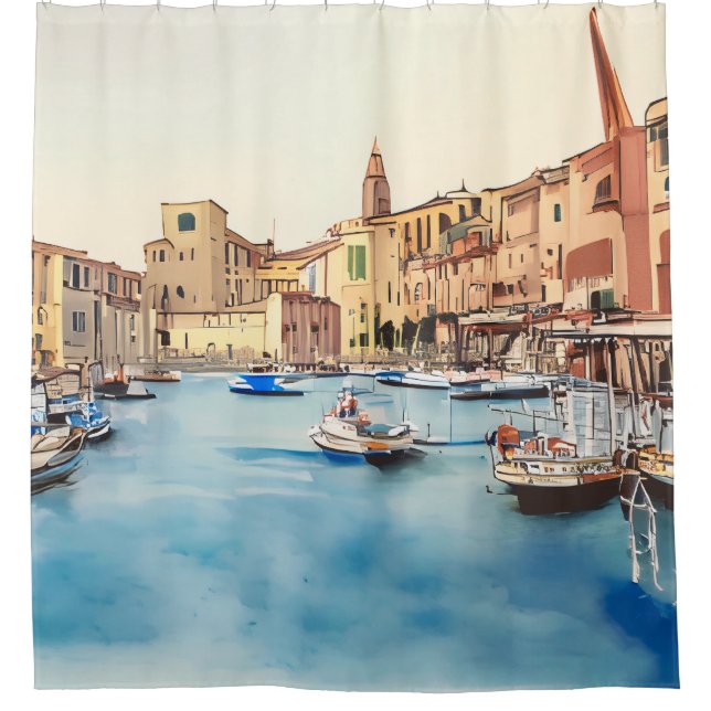 Waterfront And Boats In The Harbour, Italian Shower Curtain (Front)