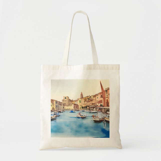 Waterfront And Boats In The Harbour, Italian Tote Bag (Front)
