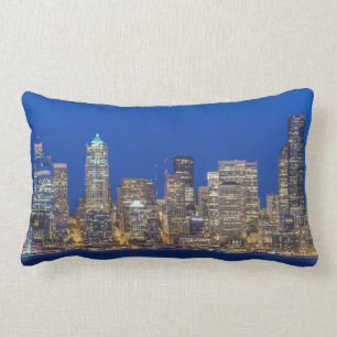 Waterfront and Downtown Skyline at Twilight Lumbar Cushion
