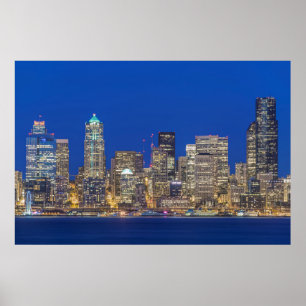 Waterfront and Downtown Skyline at Twilight Poster