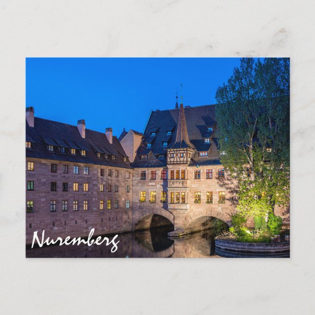 Waterfront building at night in Nuremberg, Germany Postcard (Front)