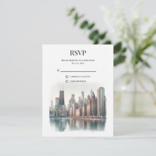 Waterfront Cityscape Chicago Wedding RSVP Card