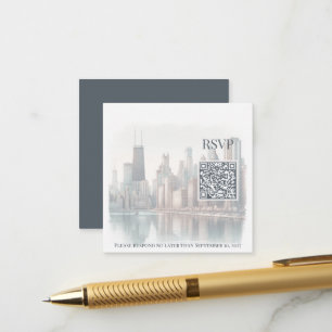 Waterfront Cityscape QR Code Chicago Wedding Enclosure Card