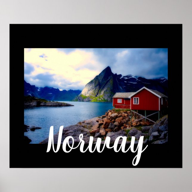 Waterfront Cottage Scenic Norway Poster (Front)