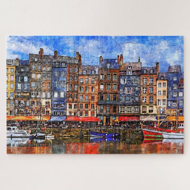 Waterfront of Honfleur harbour in Normandy, France Jigsaw Puzzle (Horizontal)