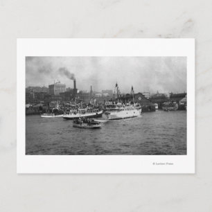 Waterfront Scene with Ships of Seattle Postcard