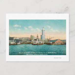 Waterfront View of Port and Smith Tower Postcard