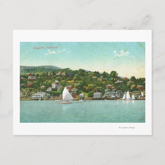 Waterfront View of the City, Sail Boats Postcard (Front)