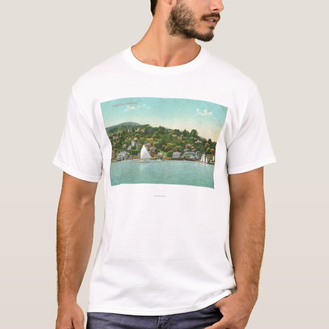 Waterfront View of the City, Sail Boats T-Shirt (Front)