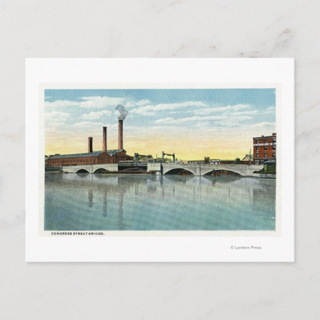 Waterfront View of the Congress Street Bridge Postcard (Front)