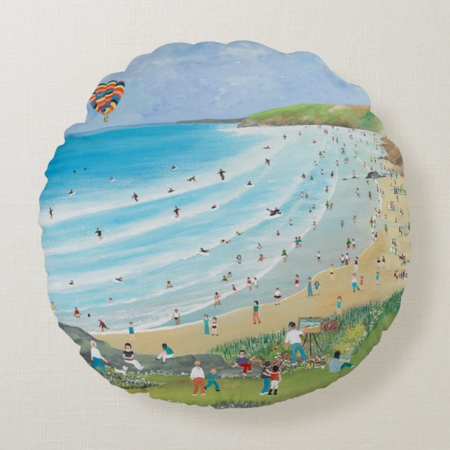 Watergate Bay Cornwall Round Cushion (Front)
