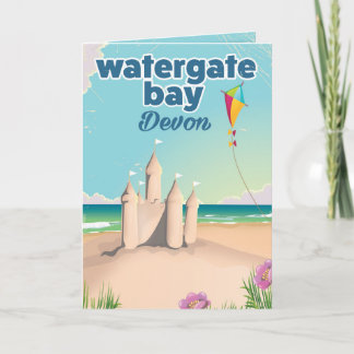 watergate bay devon sandcastle holiday poster card