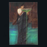 Waterhouse Circe Invidiosa Kitchen Towel<br><div class="desc">John William Waterhouse Circi Invidiosa kitchen towel. Oil painting on canvas from 1892. English painter John Waterhouse’s Circe Invidiosa depicts a classic scene from Ovid’s Metamorphoses. The goddess Circe stands wearing a beautiful peacock dress pouring a bowl of green potion into the pool into which her romantic rival Scylla is...</div>