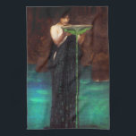 Waterhouse Circe Invidiosa Kitchen Towel<br><div class="desc">John William Waterhouse Circi Invidiosa kitchen towel. Oil painting on canvas from 1892. English painter John Waterhouse’s Circe Invidiosa depicts a classic scene from Ovid’s Metamorphoses. The goddess Circe stands wearing a beautiful peacock dress pouring a bowl of green potion into the pool into which her romantic rival Scylla is...</div>