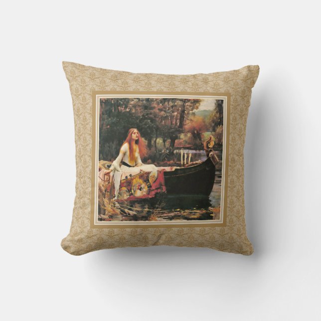 Waterhouse Lady of Shalott Gold Damask Cushion (Front)