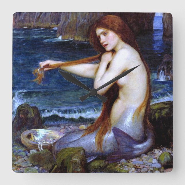 Waterhouse: The Mermaid Square Wall Clock (Front)