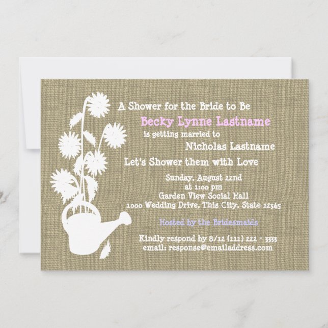 Watering Can and Burlap Bridal Shower Invitation (Front)