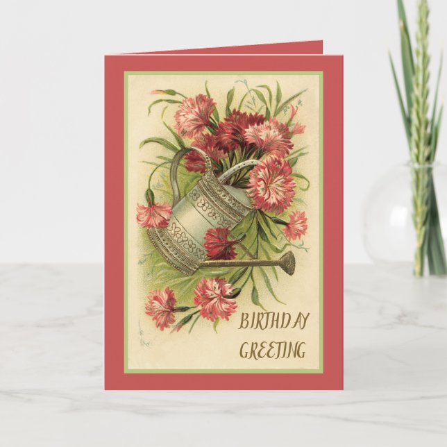 Watering Can and Pink Carnations Card (Front)