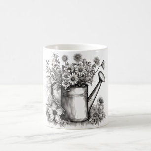 Watering can, Black & white art , Spring Art,  Coffee Mug