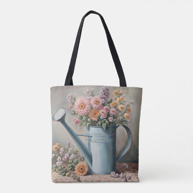Watering can, Black & white art , Spring Art Tote Bag (Back)