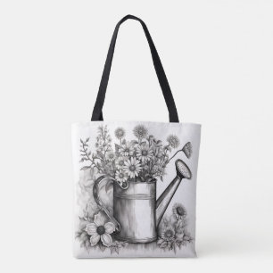 Watering can, Black & white art , Spring Art Tote Bag