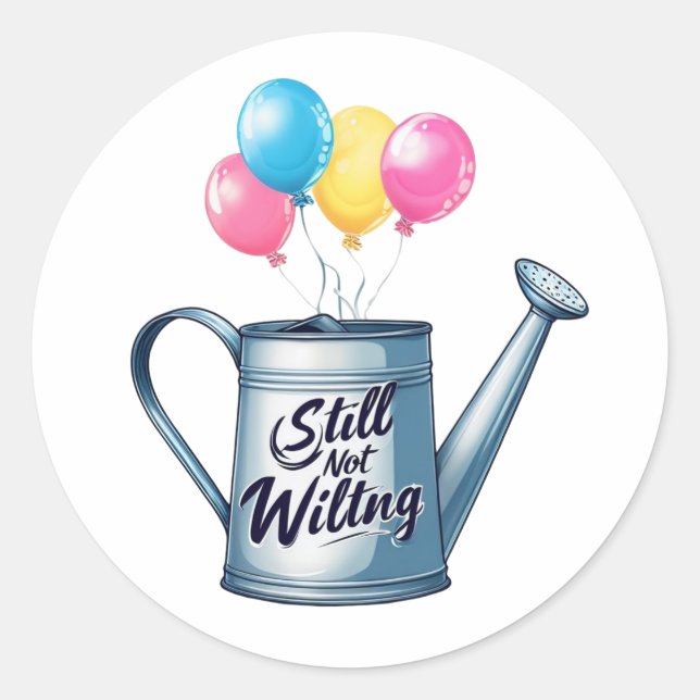 watering can filled with balloons classic round sticker (Front)