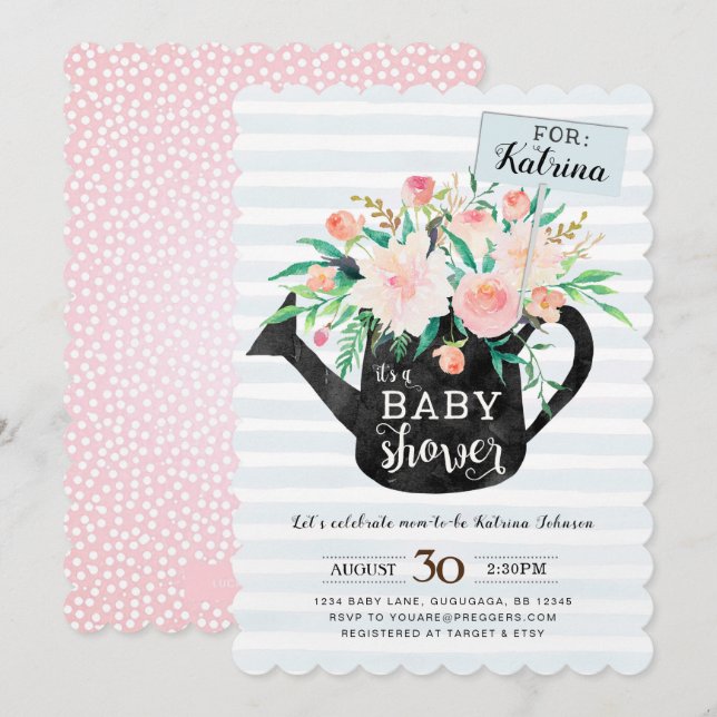 Watering Can Floral Baby Shower Invitation (Front/Back)