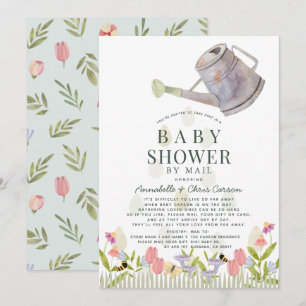 Watering Can Floral Garden Baby Shower by Mail Invitation