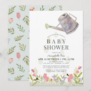 Watering Can Floral Garden Drive-by Baby Shower Invitation